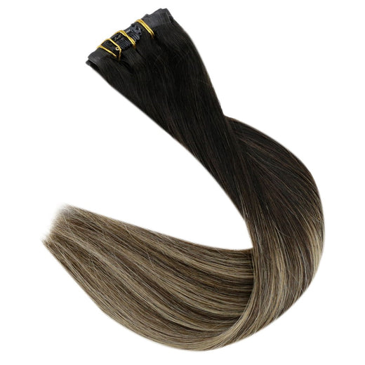 Full Shine PU Clip Hair Extensions Remy Human Hair 100g Seamless Invisible Clip In Extensions Human Hair Balayage Color Blonde