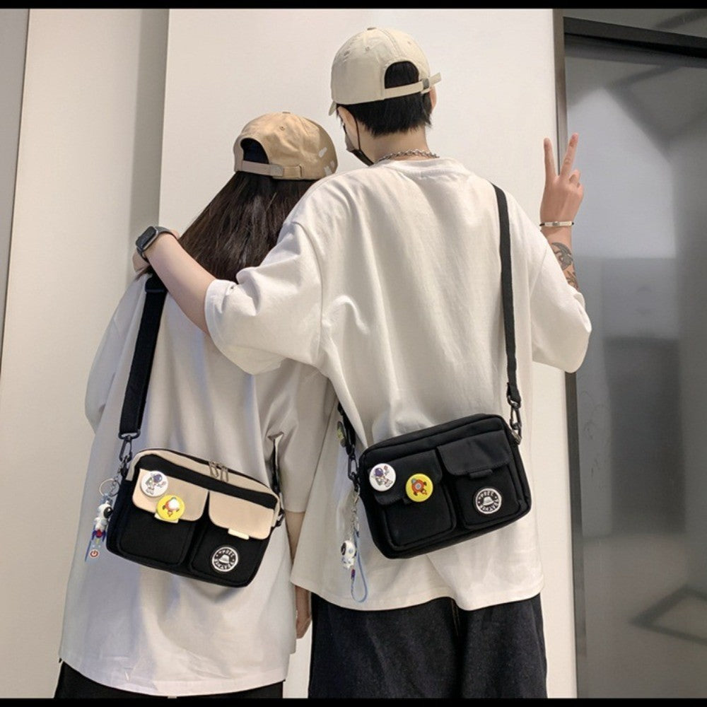 Fashion Versatile Men's Crossbody Bag Large Capacity Japanese Style Shoulder Bag Retro with Pendant Messenger Bag Unisex