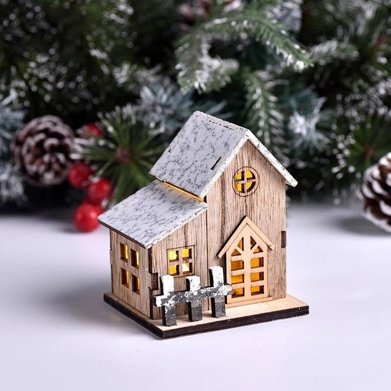 Christmas LED Light Wooden House Luminous Cabin Merry Christmas Decorations For Home DIY Xmas Tree Ornaments Kids Gifts New Year