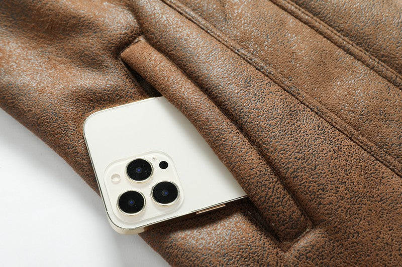 Winter Men's Suede Leather Coat High Quality Thick Fleece Warm Leather Jacket Fashion Turn Down Collar Male Loose Casual Coats