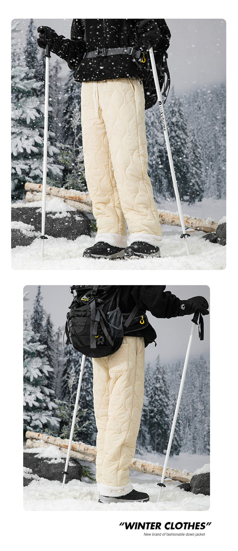 Winter Down Pants Men's Trendy Ski Waterproof Thick Fleece Warm Straight Cotton Trousers Women's Casual Cold-proof Padded Pants