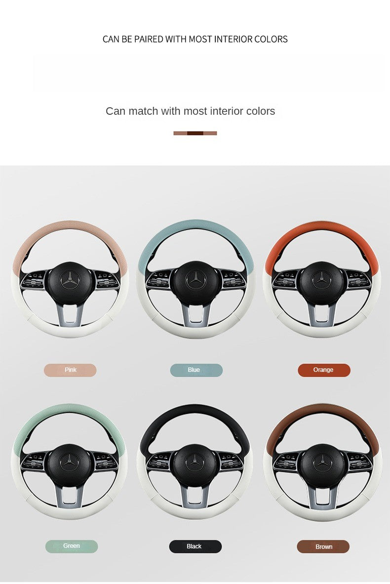 Perforated Nappa Leather Car Steering Wheel Cover Warm in Winter and Cool in Summer, Universal 15 Inch, Anti-Slip, Odorless
