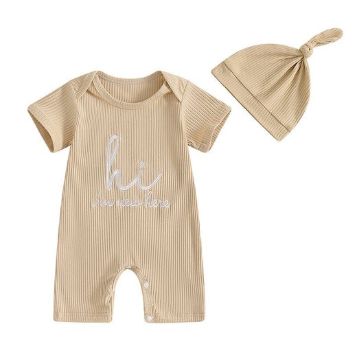 Baby Boys Rompers Letter Print Round Neck Short Sleeve Toddler Summer Clothes Bodysuits Jumpsuits with Hat