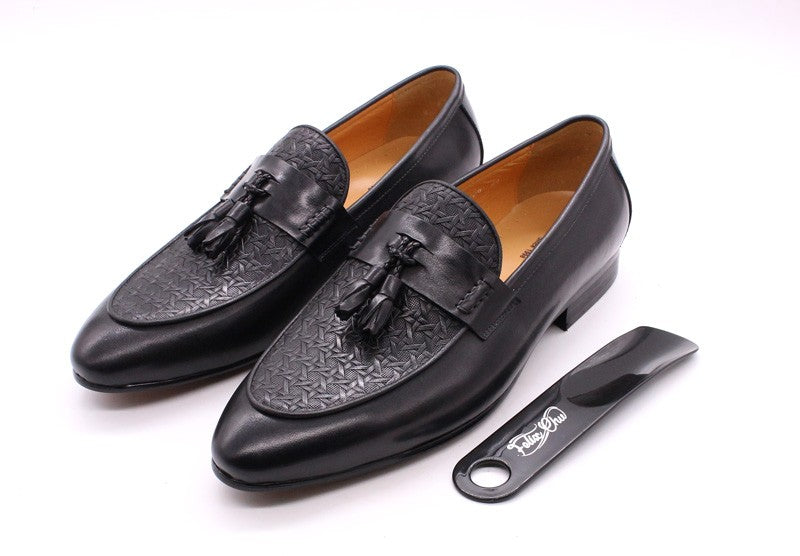 FELIX CHU Men's Genuine Leather Tassel Loafers Italian Luxury Fashion Slip-On Dress Shoes for Parties Weddings Casual Wear