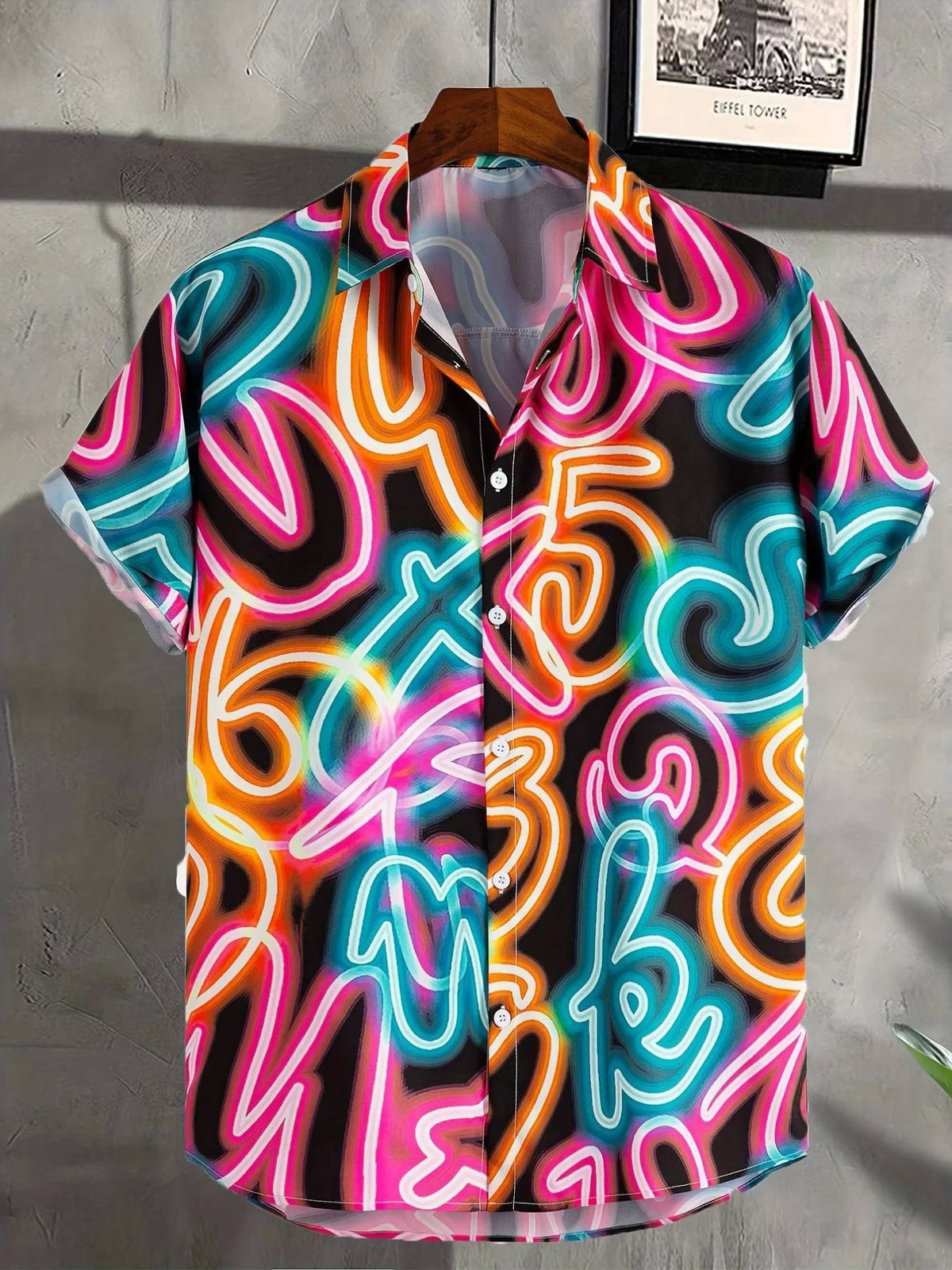 Men's Neon Style Print Lapels Button Up Casual Short Sleeve Shirts Men's Clothing for Summer Hawaii Shirt Men's Streetwear