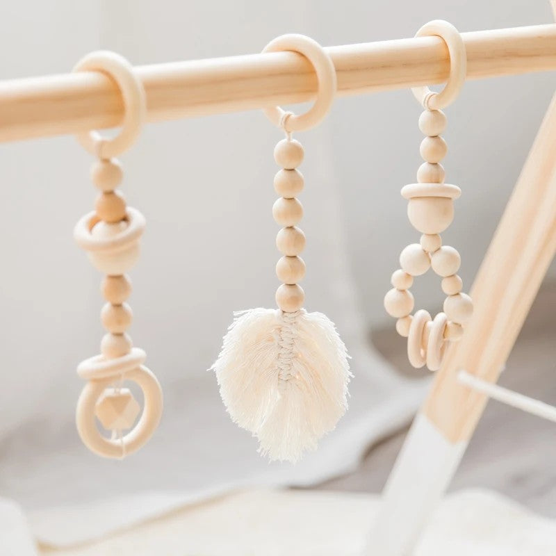 Newborn Gym Pendant Toys Wooden Mobile Crib Hanging Rattle Teether Baby Sensory Toys For Stroller Gym Activity Product Gifts