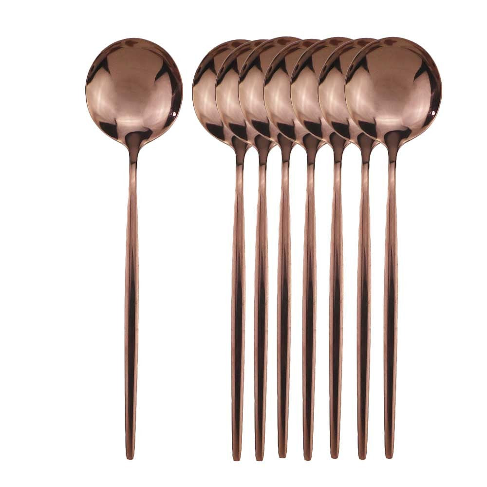 8Pcs Dinner Spoon Dinnerware Stainless Steel Silverware Gold Tableware Kitchen Flatware Black Cutlery