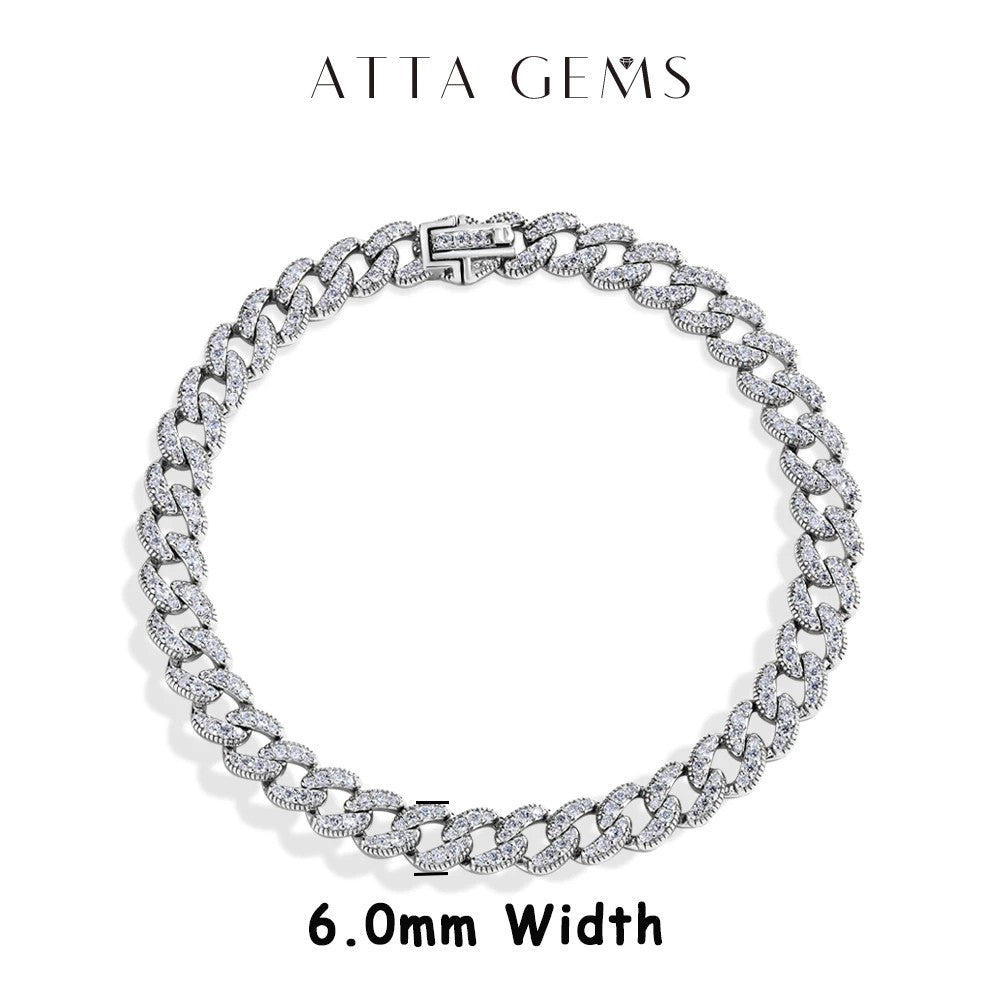 ATTAGEMS DVVS1 Full Moissanite Cuba Chain for Man Women 925 Sterling Silver 18k Gold Plated Hip Hop Tennis Bracelet Fine Jewelry