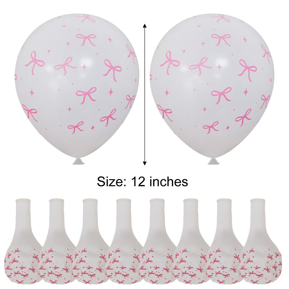 50/10pcs Bow Theme Latex Balloon 12 Inches Bowknot Print White Balloons for Kids Girls Birthday Baby Shower Wedding Party Decor