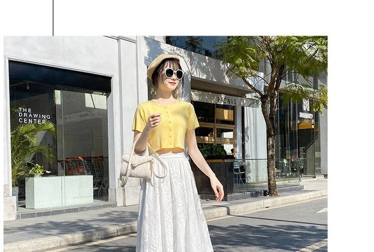 Plus Size plus Size Lace Hollow out f Skirt mid Waist Long Sle Fairy Skirt A-Line Umbrella Skirt Trendy Women's Clothing