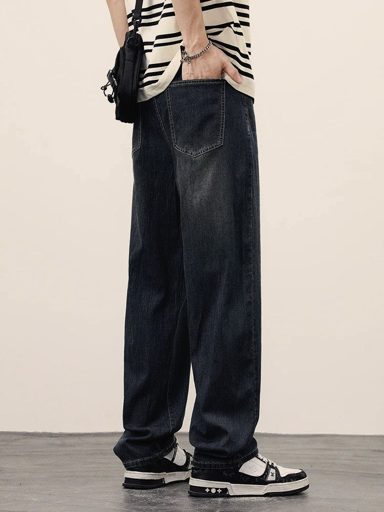 2025Spring Autumn New Men Straight Vintage Fit Jeans Casual Trousers High Quality Male Korean Fashion Baggy Wide Leg Denim Pants