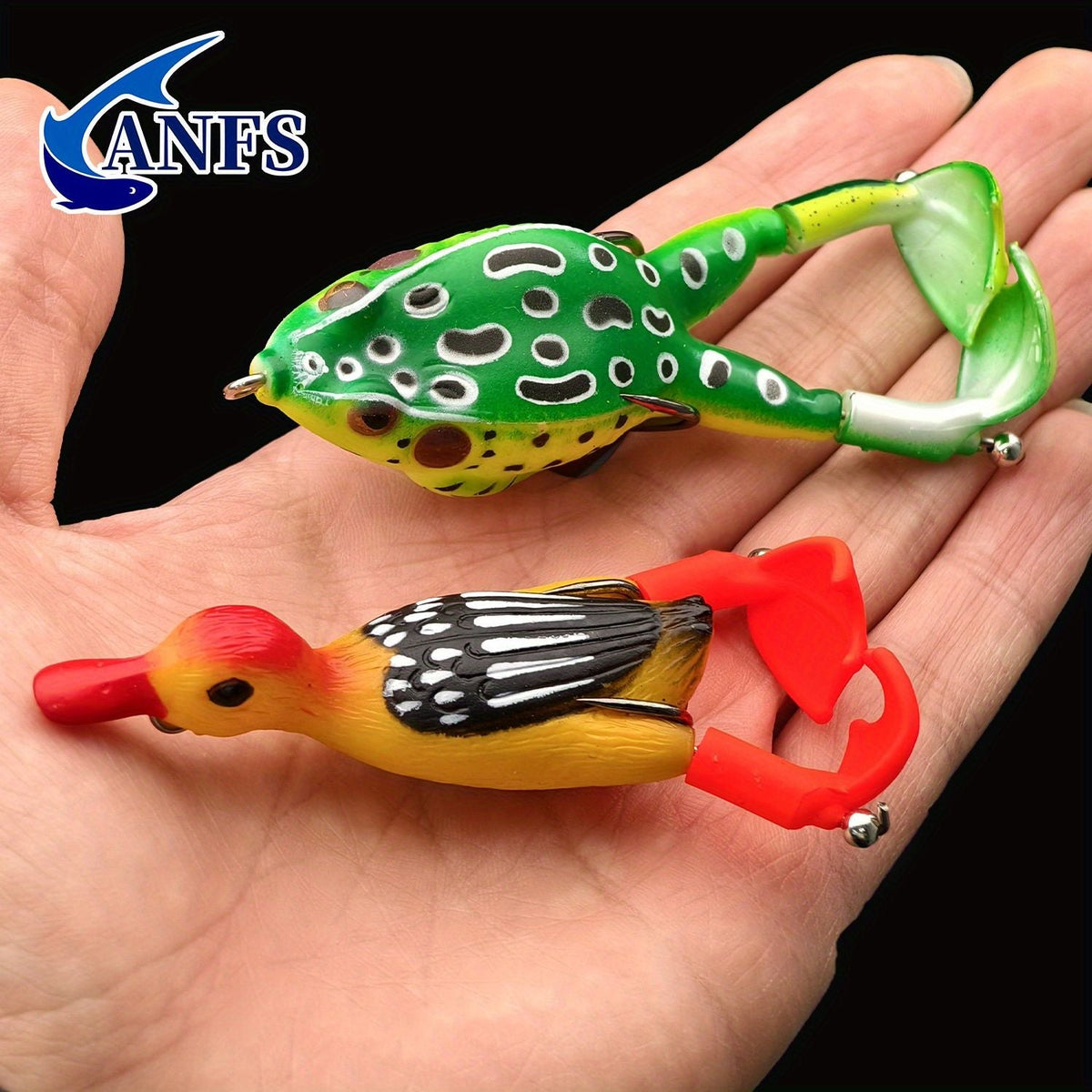 ANFS 3pcs Premium Frog- Duck Shaped Fishing Baits with Storage Box -Soft Lure For Topwater Freshwater Fishing