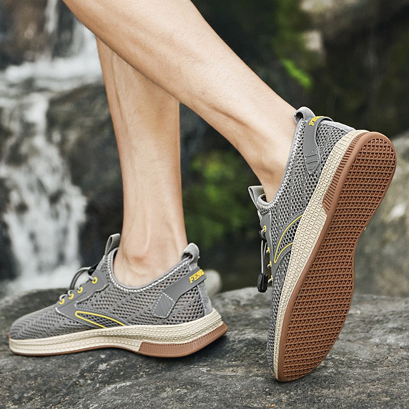 Outdoor Men Casual Shoes Genuine Leather Mens Shoes Brand Climbing Hiking Travel Shoes Breathable Man Sneakers Summer Footwear