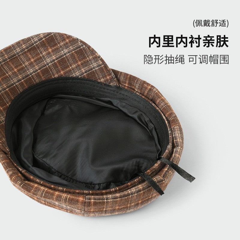 Vintage Plaid Newsboy Cap Women Men British Style Retro Artistic Octagonal Hat Female Male Casual Painter Cap Unisex Fall Winter