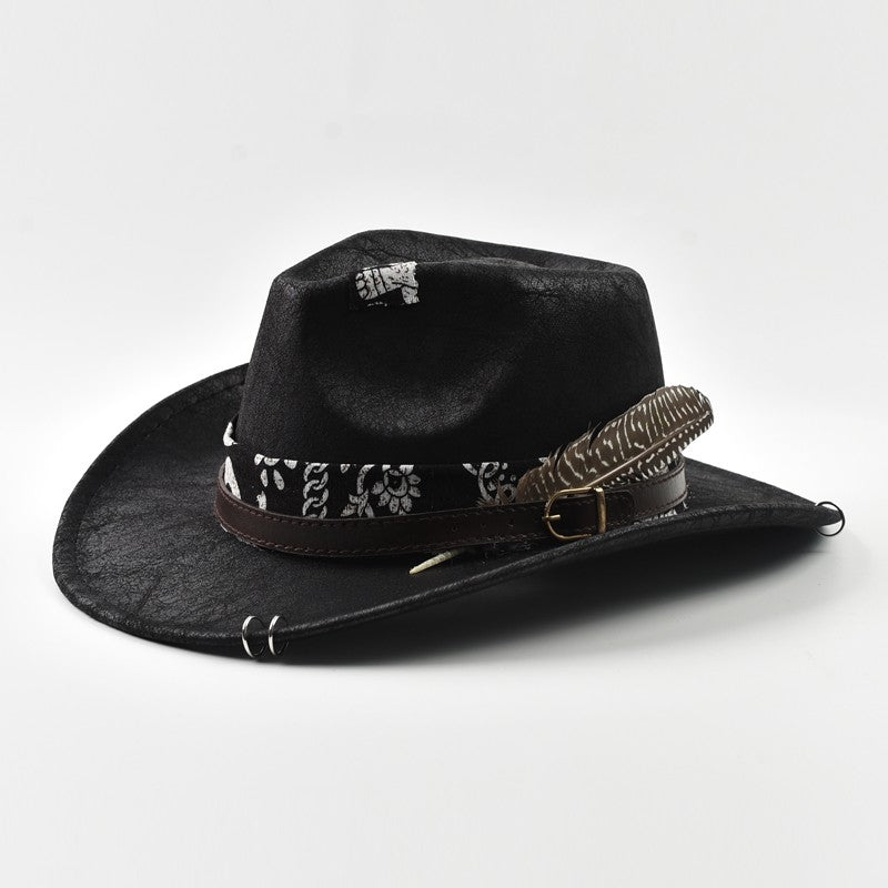 Vintage Faux Leather Western Cowboy Hat For Men Handmade Gentleman Jazz Hats Panama Cowgirl Hat Sombrero Hombre