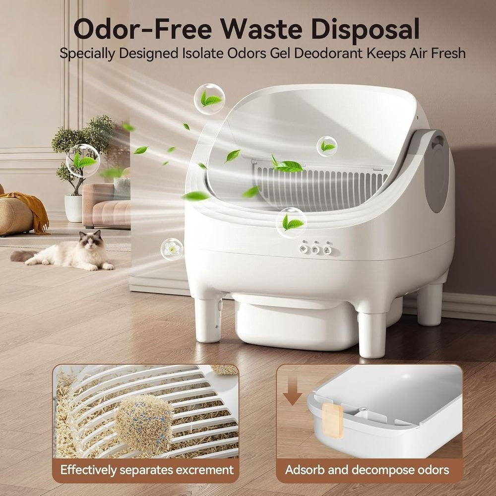 Smart Cat Litter Box with App Control, Self-Cleaning, Dual Safety Sensors, 11L Bin, Deodorizing for Multiple Cats