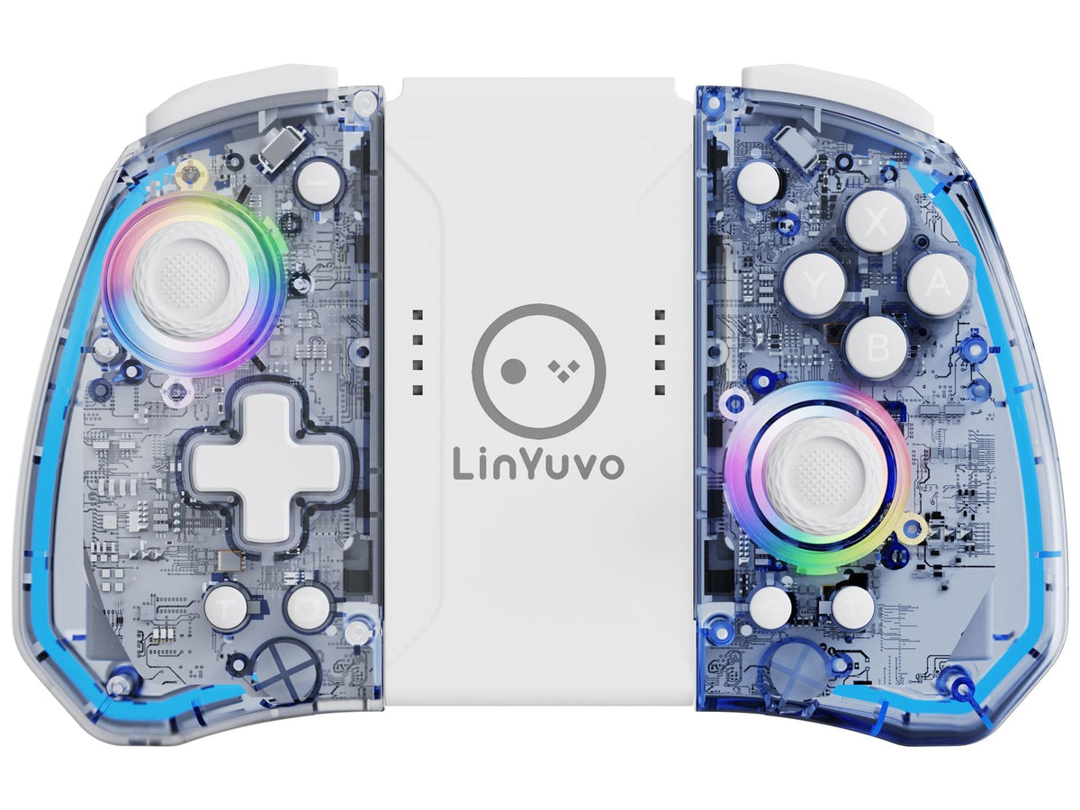 LinYuvo KS40 Transparent Wireless Gamepad for Switch/OLED with 8 Color LED,Turbo Function.Controller Joystick for Switch Lite
