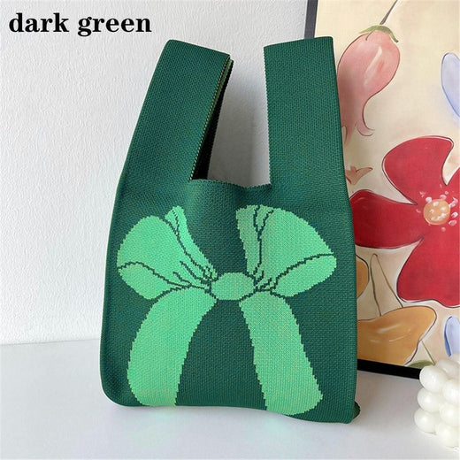 Black White Knit Handbag Handmade Tote Bag Reusable Shopping Bags Women Girls Casual Knot Wrist Bag Outdoor Storage Bag 12Colors