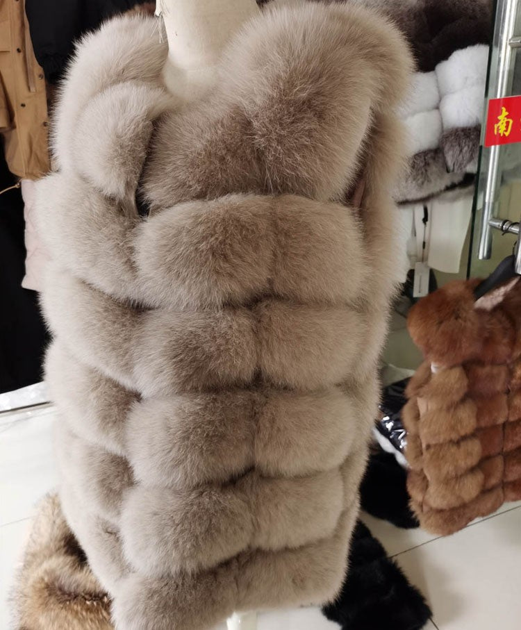 Maomaokong Natural Raccoon Real Fur Coat Ladies Waistcoat Fur Mid-length Winter Warm Real Fur Coat Luxury Women coat Top Vest
