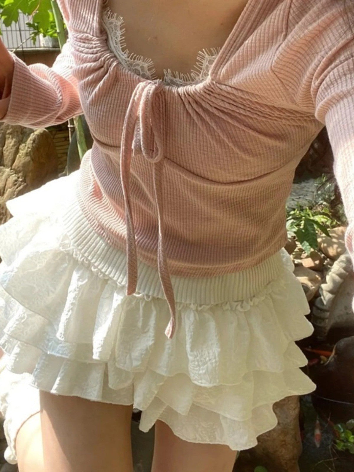 Kawaii Ball Gown Short Skirt Pleated Ruffles Layered High Waist Solid Mini Cake Skirts Lolita Girl Sweet Cute Elastic Waist Y2K