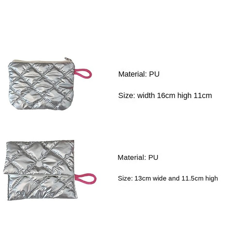 INS Style Silver Sanitary Mat Bag Zipper Button Change Purse Coins Keys Wallet Love Bow Credit Card Holder Cosmetics Napkin