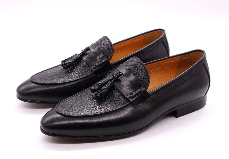 FELIX CHU Men's Genuine Leather Tassel Loafers Italian Luxury Fashion Slip-On Dress Shoes for Parties Weddings Casual Wear