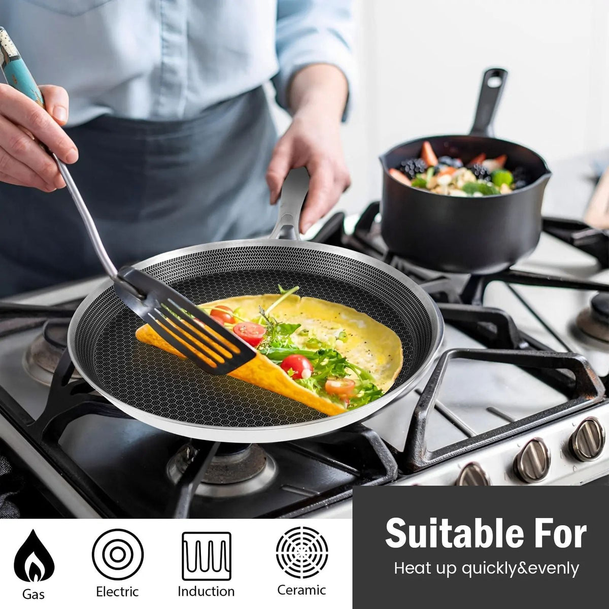 Crepe Pan Nonstick Honeycomb Dosa Pan Stainless Steel Ergonomic Handle Kitchen Pancake Pan Induction Compatible Tortilla Pan