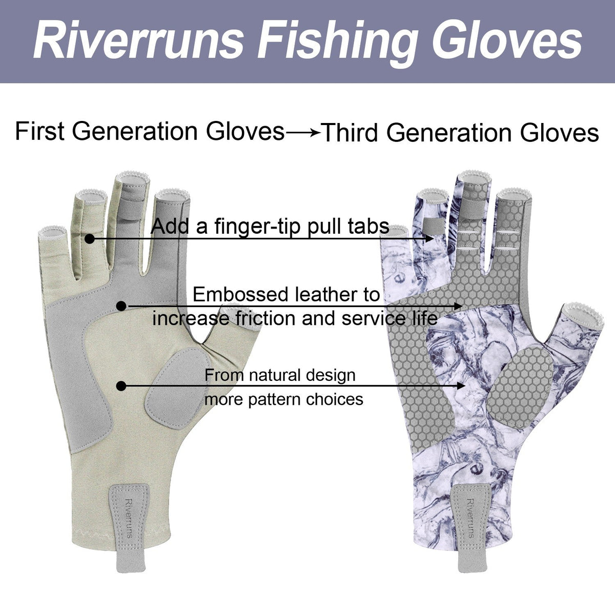 Riverruns Fingerless Fishing Gloves are designed for Men and Women Fishing, Boating, Kayaking, Hiking, Running, Cycling