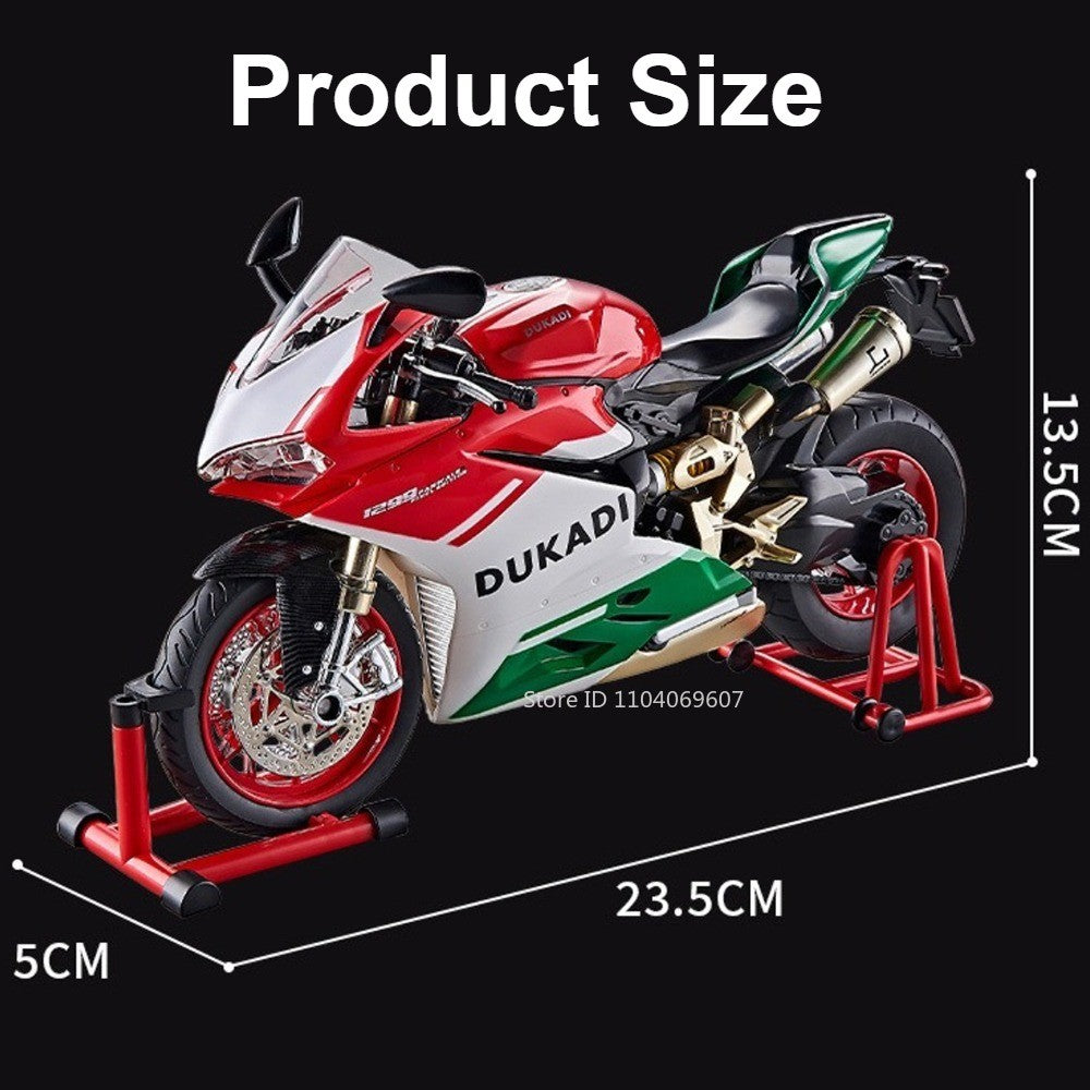 1:9 Scale 1299 V4S Miniature Motorbike Toy Models Alloy Diecast Sound Light Shock Absorption Ornament Motorcycles for Kids Gifts