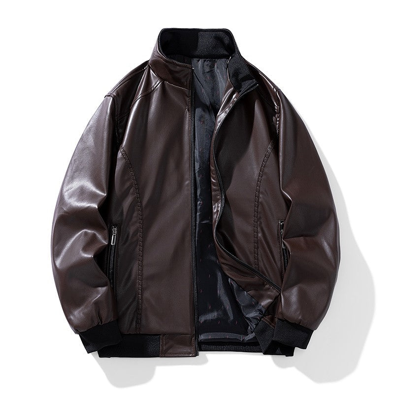 Leather Jacket Men Coats Windproof Oversized 6XL 7XL 8XL Plus Size Autumn Motorcycle Travel Fleece Black Zipper Winter Overcoat