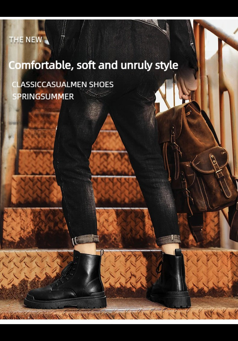 Men's Leather Boots Four Seasons Outdoor Casual Hiking Boots Retro Fashion Work Boots Thick Bottom Ankle Boots Anti-slip Fleece