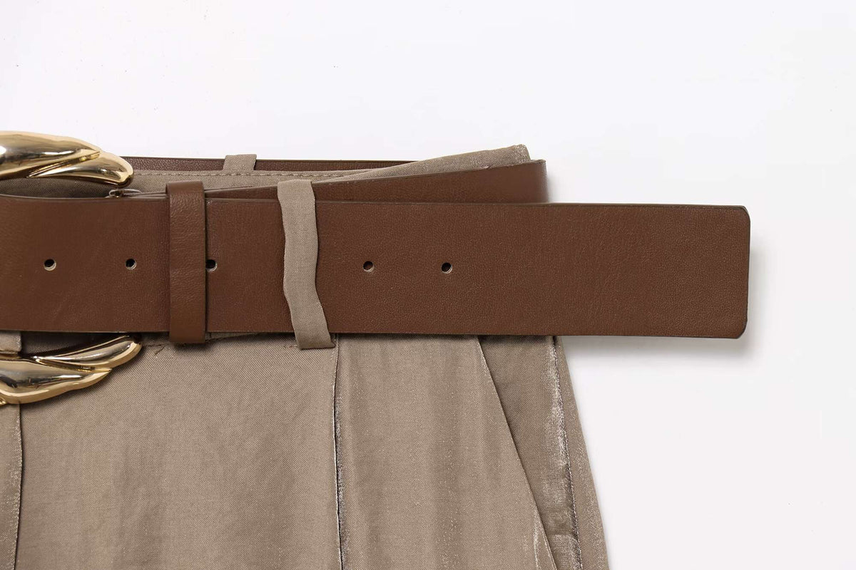 HH Women New Fashion Solid Belt Wrinkles Decorate Casual Loose Trousers Female Chic Zipper Side Pocket Slim Wide Leg Pants