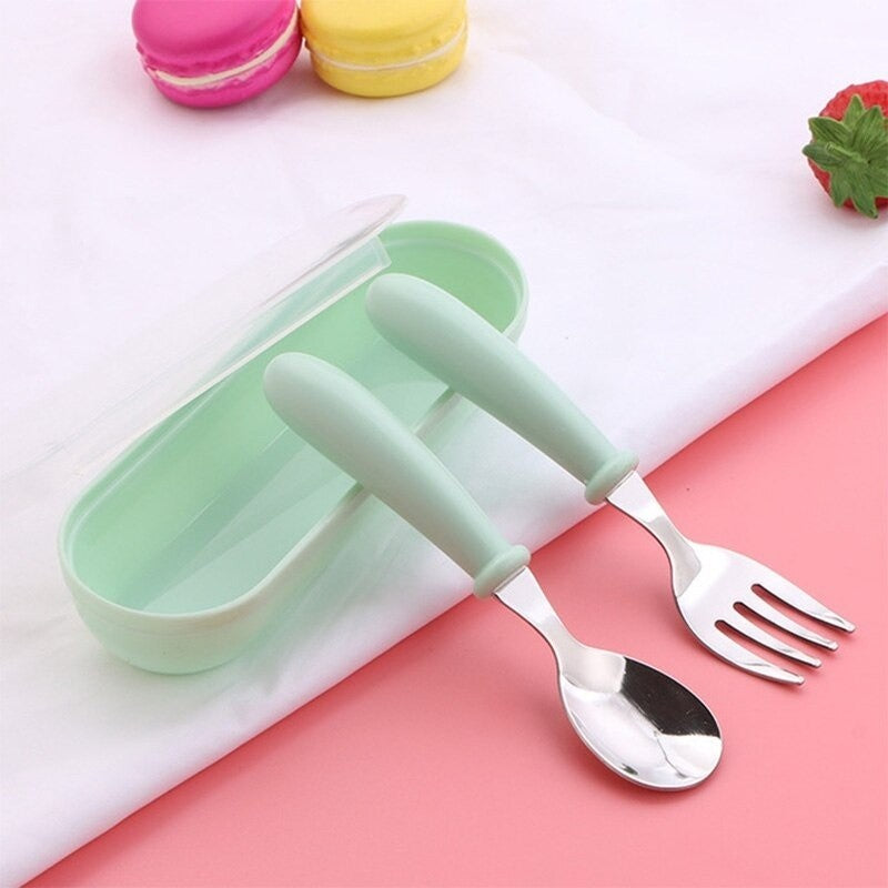 3-Piece Children's Utensil Set 304 Stainless Steel Spoon Fork for Toddlers with Portable Case Travel Kids Cutlery Tableware Gift