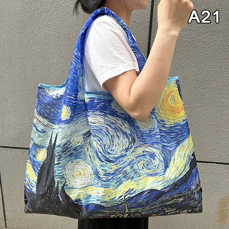 New Fashion Bag Foldable Shopping Bag Reusable Grocery Storage Bag Nylon Portable Shoulder Handbag Travel Tote Bag
