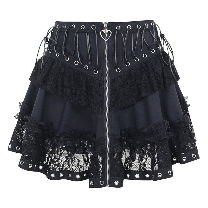 Zipper Front Women's Punk Vintage High Wasit Skirt Japanese Style Kawaii Black Harajuku Gothic Skater Cosplay Mini Skirts