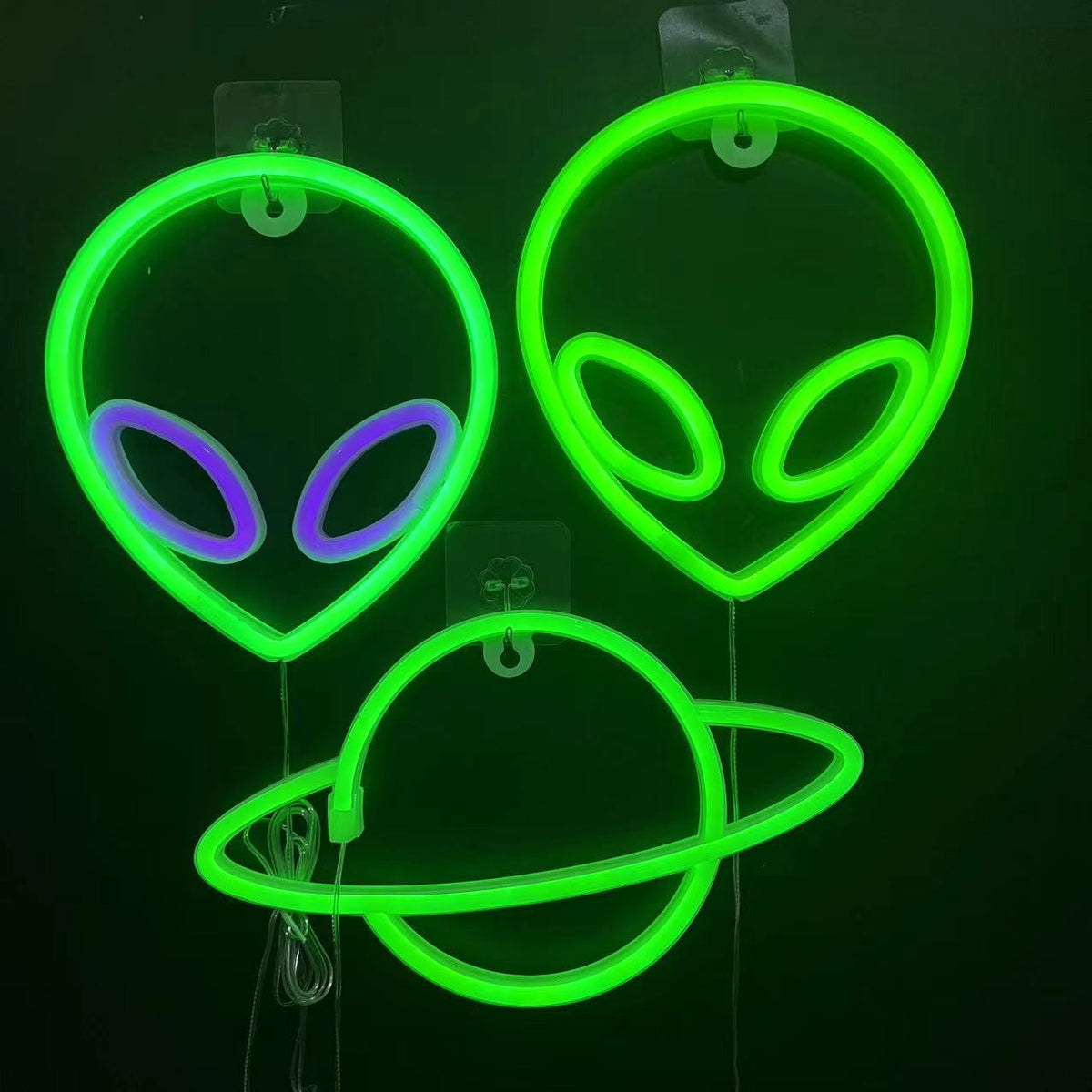 Neon Sign Alien Face Shaped Wall Hanging Lights for Home Game Room Saucerman Plant LED Night Lamps Xmas Party Holiday Art Decor