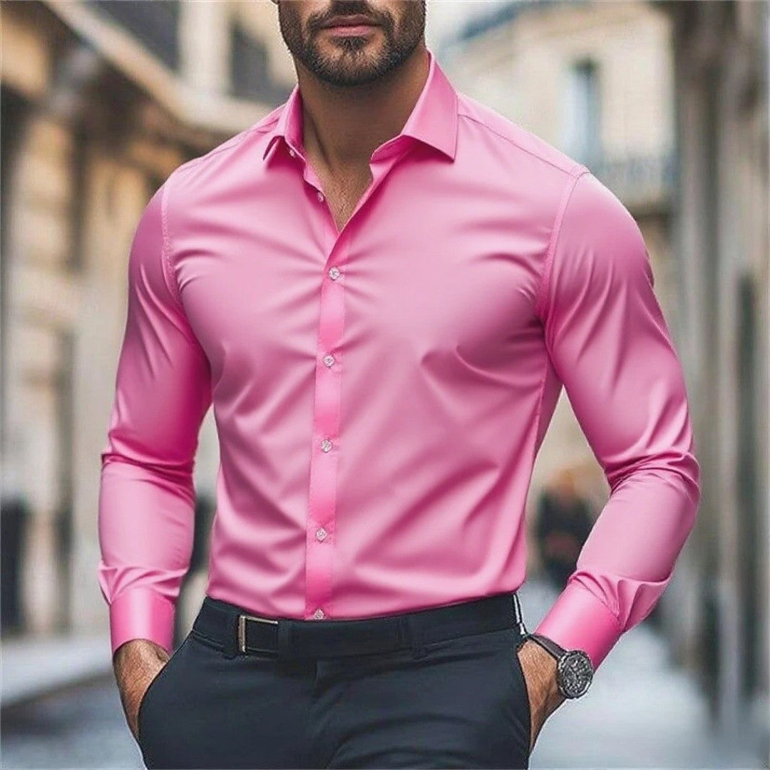 New men's shirt, brand new and genuine, uniform color, long sleeves, elastic fabric, multiple colors available for selection, su