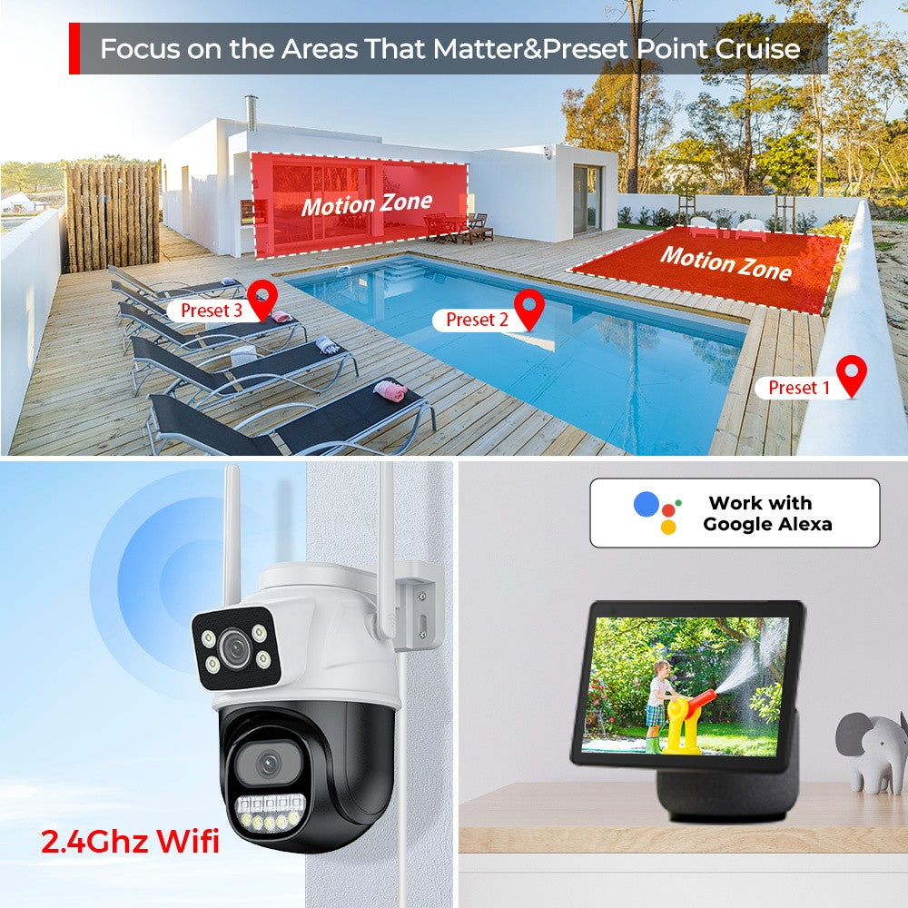 4K 8MP Wifi PTZ Camera Dual Lens Dual Screen Wireless Outdoor IP Camera Auto Tracking Security CCTV P2P Video Surveillance iCSee