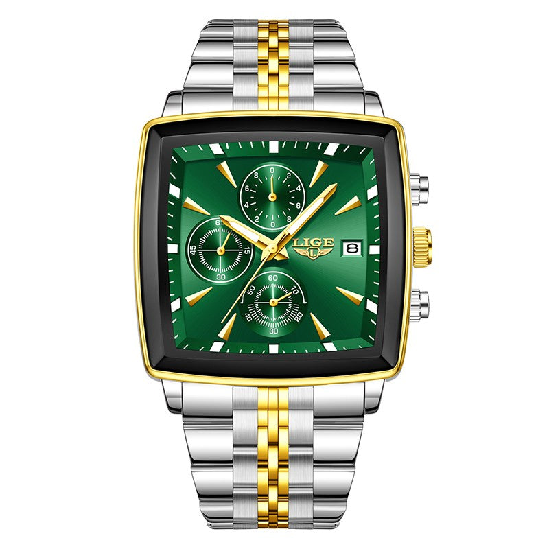 LIGE Top Brand Luxury Mens Watches Fashion Military Square Chronograph Quartz Wristwatches For Men Sports Waterproof Watch Men
