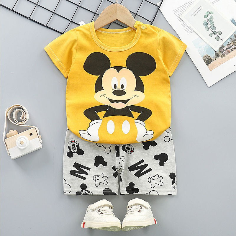 Summer New Children's Toddler Kids Short Sleeve + Shorts 2pcs Cartoon Mickey Children Baby Boys Girls Tracksuit Clothes Suit