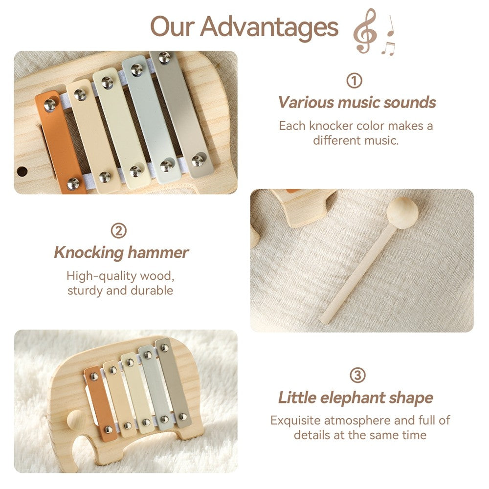 1pc Baby Wooden Rattle Wooden Elephant Xylophone Baby 0 3 Years Toys Make Sound Toys Music Rattle Wooden Kids Instruments Toys