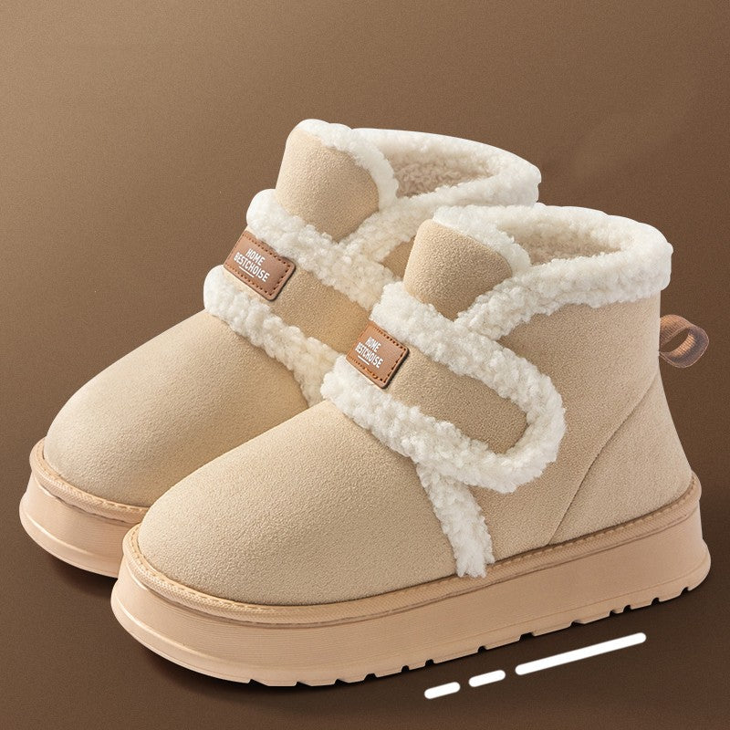Thick Soled Snow Boots For Women Fluffy Plush Faux Fur Soft Slippers Winter Indoor Comfortable Home Non-slip Cotton Shoes
