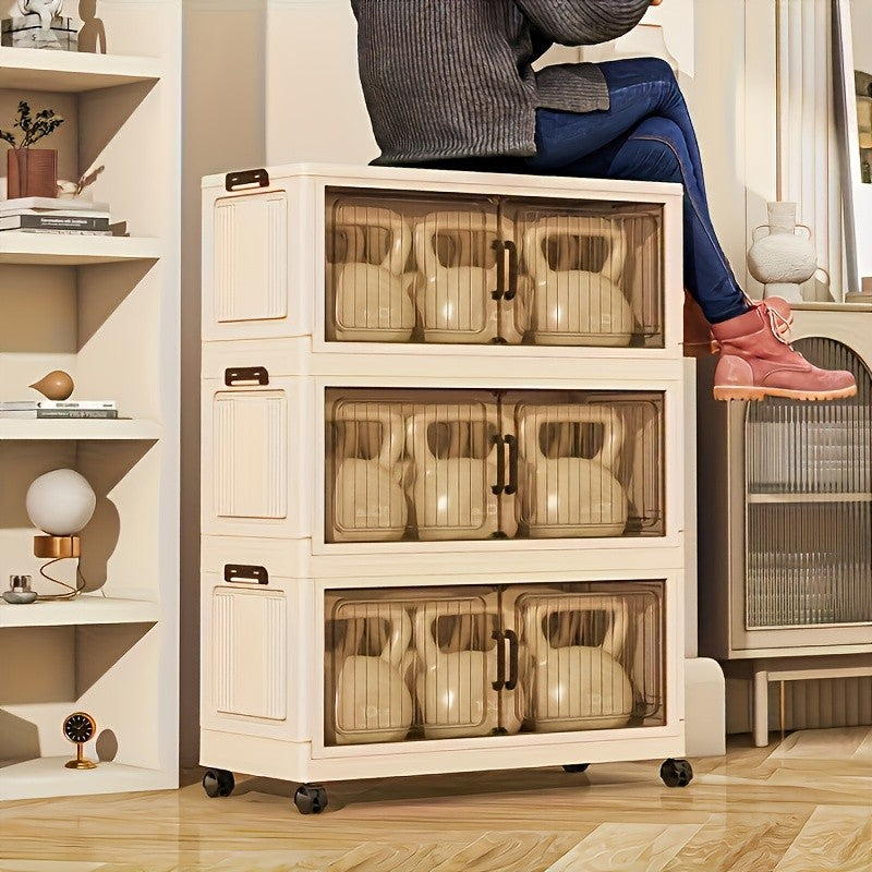 5-Tier Foldable Cabinet, Plastic Bins, Portable Wardrobe Organizer, Rolling Stackable Drawers. For Bedroom, Living Rm, Office