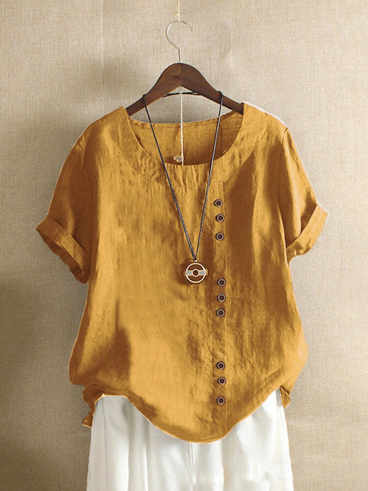 New Summer Women's Plus Size Shirt O-neck Cotton and Linen Loose Casual Ethnic Style Elegant Casual White Pink Top for Women