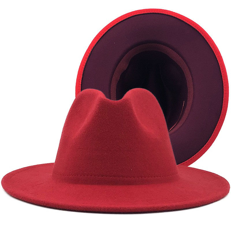 QBHAT Two-color Fedora Hat Women Men Wide Brim Felt Jazz Hat Ladies Party Top Cap Patchwork Chapeau Sombreros De Mujer 50 Colors