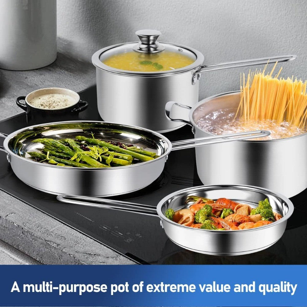 10-Piece Pots and Pans Set, Stainless Steel Cookware Set- Includes Ergonomic Handle Saucepans, Skillets, Dutch Oven, Stockpot, S