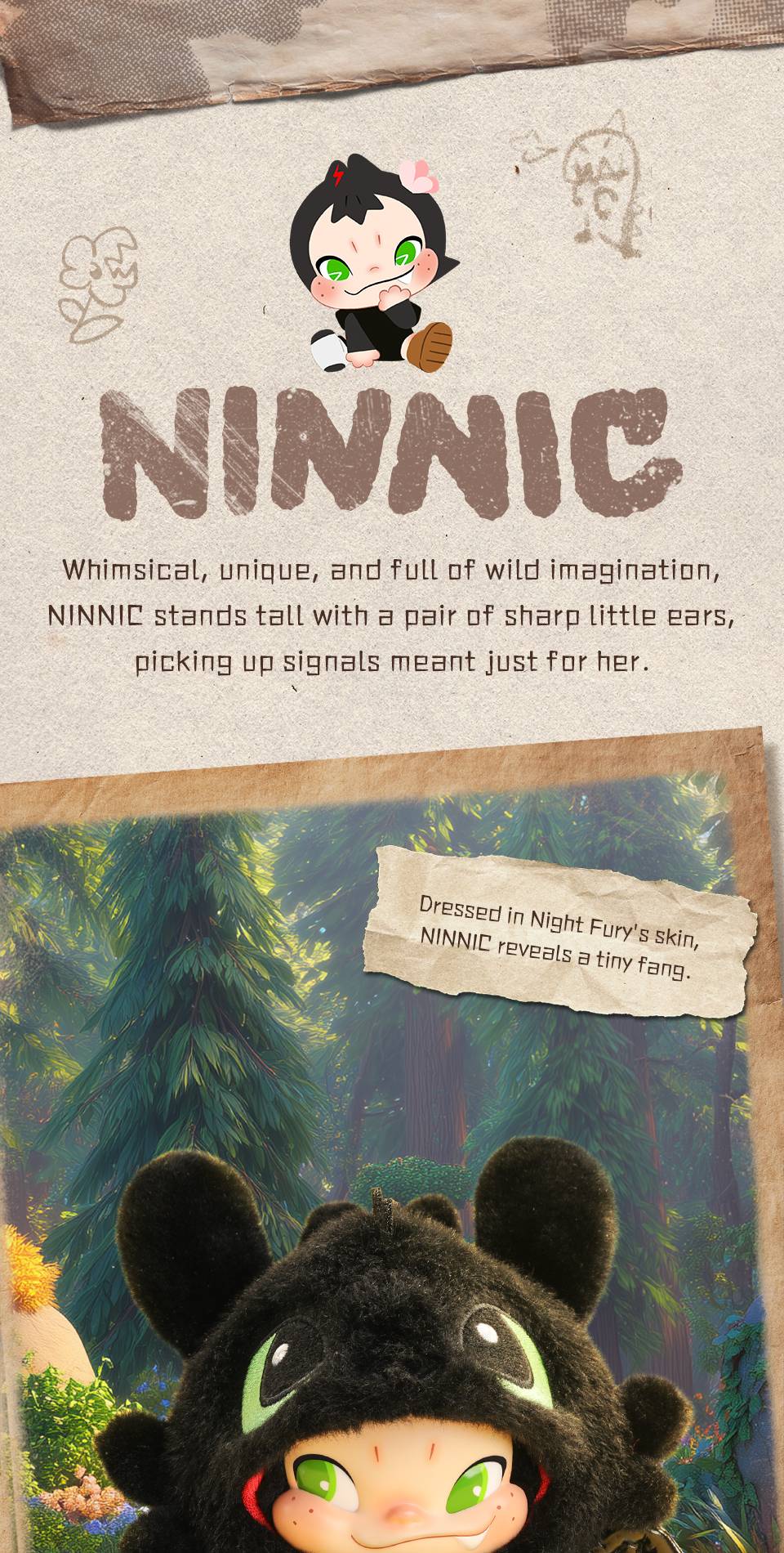 52TOYS NINNIC & TOOTHLESS Limited Edition Plush Toy, Height: 17cm/6.7inch