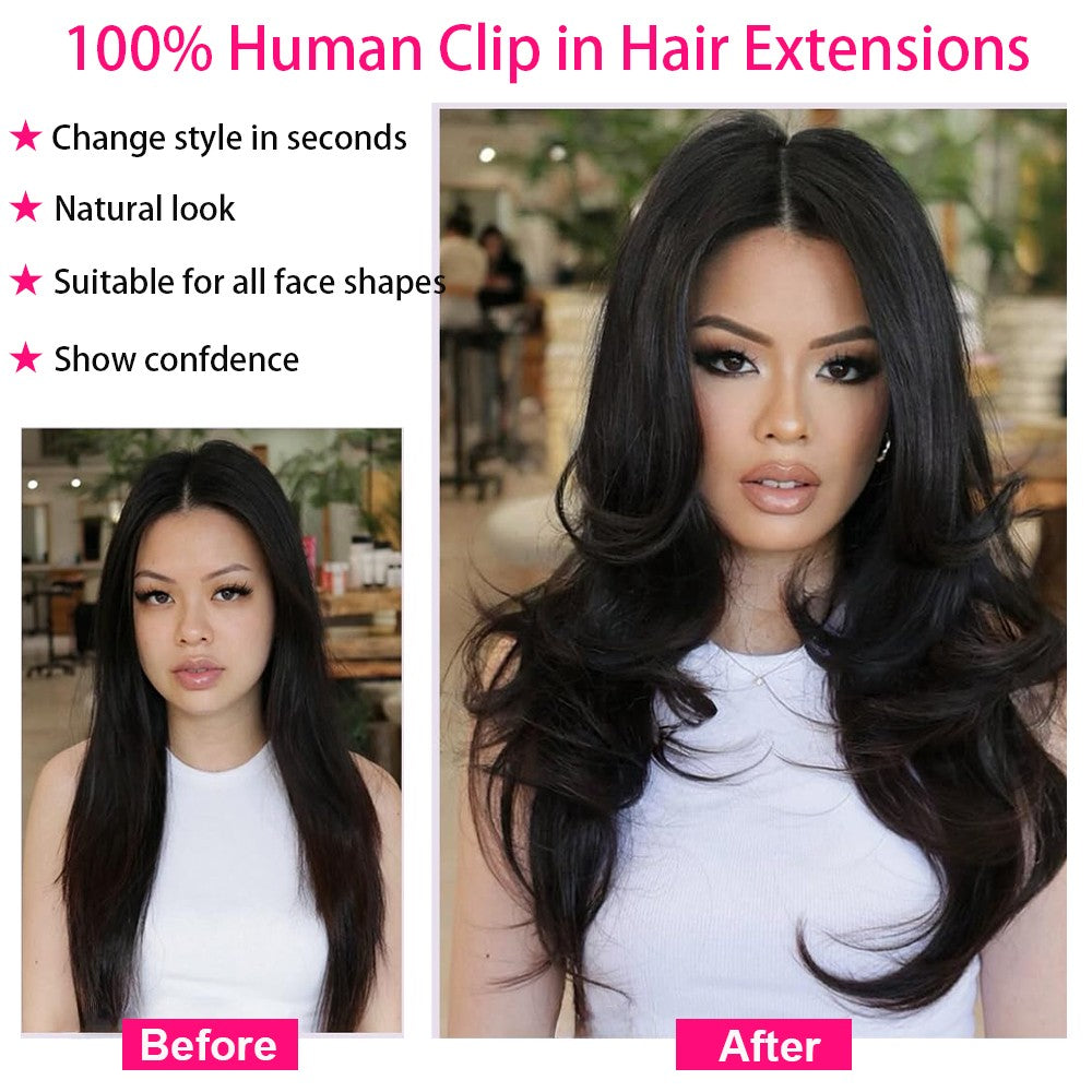 Clip In Hair Extensions Real Human Hair color #4 Chocolate Brown Clip In Hair Extensions 8pcs Hair Natural Black Color 26 Inches