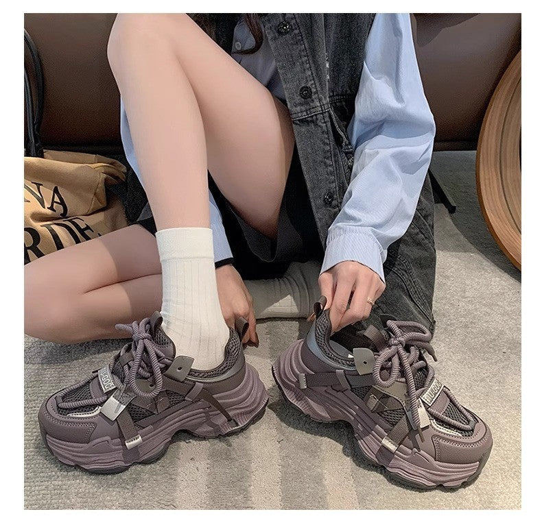 Women's Chunky Sneakers Breathable Mesh Platform Sports Shoes Woman Fashion Lace Up Thick Sole Casual Shoes Mujer