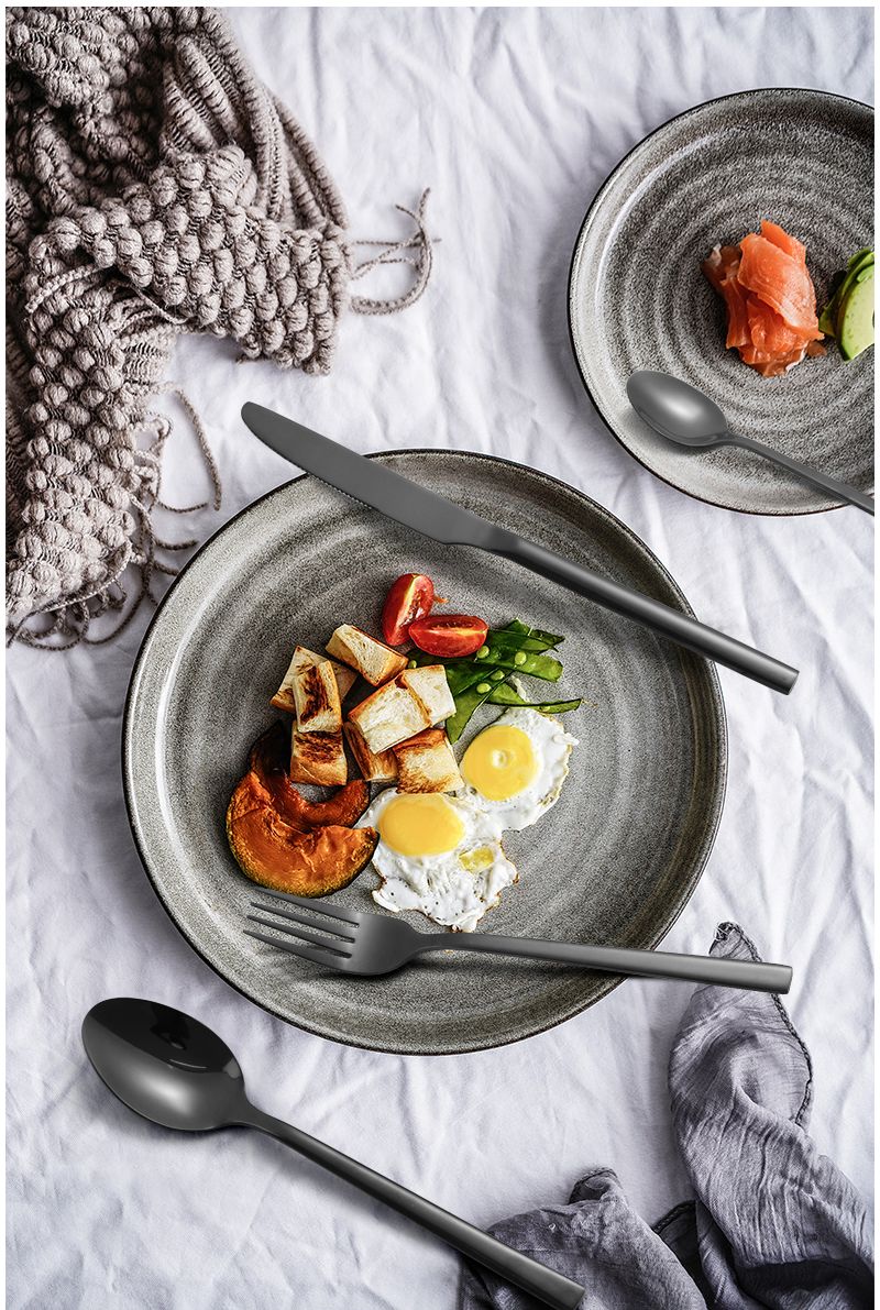 Western Tableware Black Dinnerware Set 6 Pieces Cutlery Set Stainless Steel Knife Fork IceTea Spoon Party Classic Silverware Set